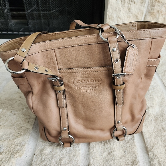Coach Leather Handbag Brown/Beige - Picture 2 of 7